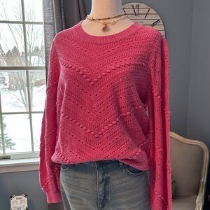 LOFT Vibrant Pink Textured Sweater